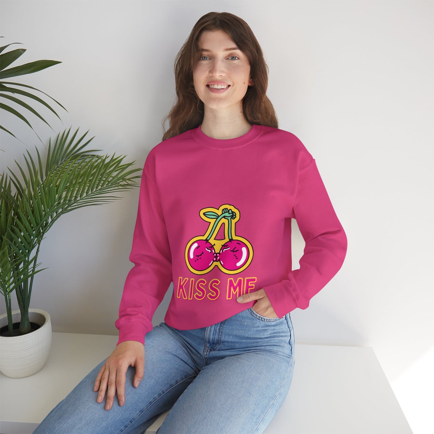 Cosy Kiss Me Kissing Cherries Unisex Heavy Blend⢠Crewneck Sweatshirt (Multiple Colours)