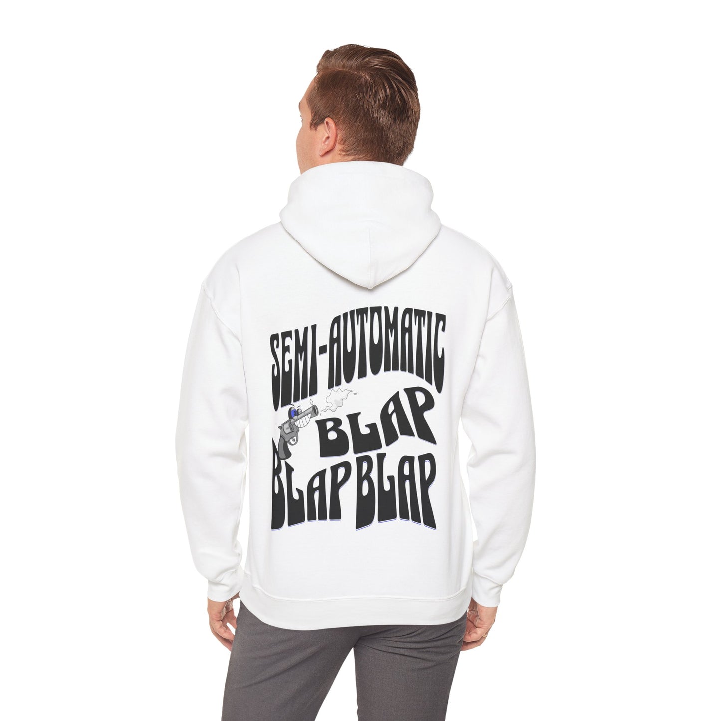Semi-Automatic Blap Blap Blap White Unisex Heavy Blend™ Hooded Sweatshirt