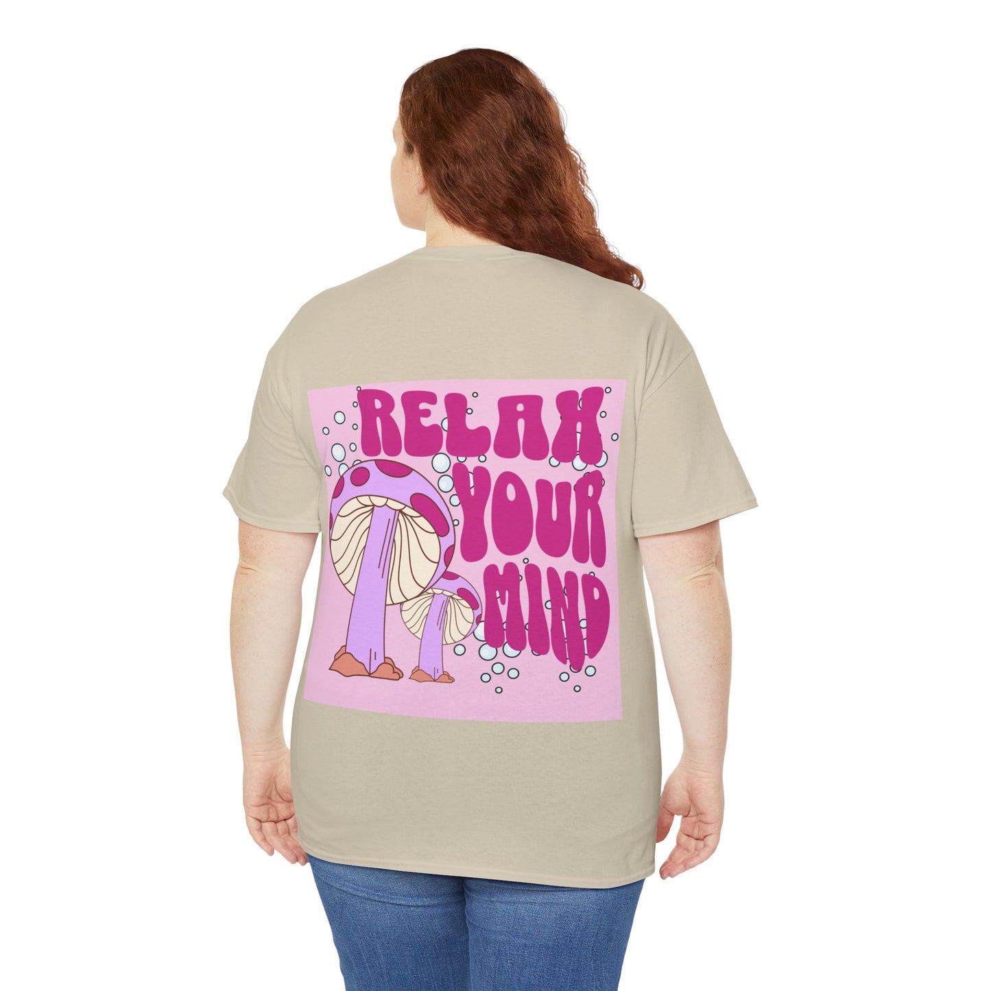 Relax Your Mind Mushroom Unisex Heavy Cotton T Shirt (Multiple Colours)