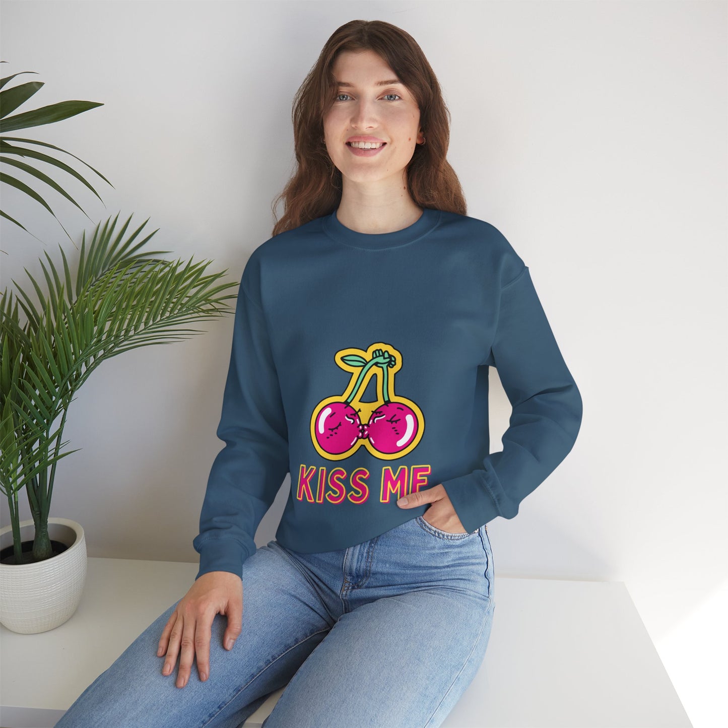Cosy Kiss Me Kissing Cherries Unisex Heavy Blend⢠Crewneck Sweatshirt (Multiple Colours)