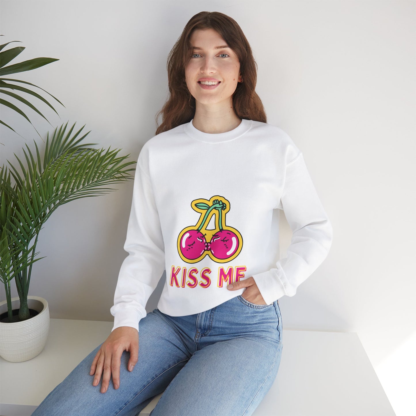 Cosy Kiss Me Kissing Cherries Unisex Heavy Blend⢠Crewneck Sweatshirt (Multiple Colours)